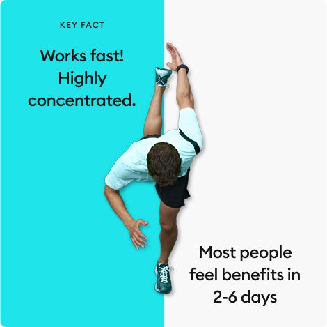 Pureis key fact: man running fast, showing most people see benefits in 2-6 days and it's highly concentrated.